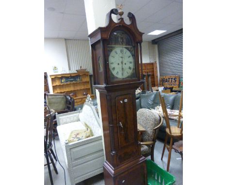 19th century Mahogany and Crossbanded Longcase Clock with painted face marked H Young, Dundee with seconds and date aperature