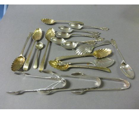 A Pair of Walker and Hall Silver Sugar Tongs, a Set of Similar Spoons and a Quantity of Similar Plated Items 
