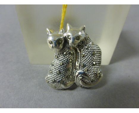 Silver and Marcasite Cat Brooch