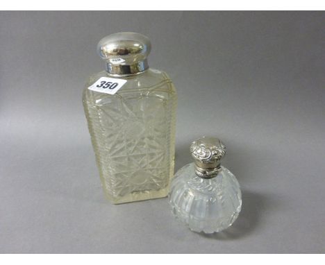 A Whisky Decanter with silver top 1927 and Scent Bottle, Chester 1887 (requires new pin to hinge)