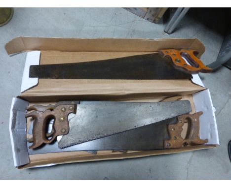 Group of Vintage Hand Saws with wooden handles