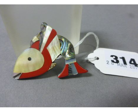 Unusual Silver and Enamel Set Art Deco Style Fish Shaped Brooch