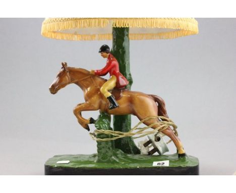 Vintage Ceramic Table Lamp in the form of a Horse and Rider jumping fence