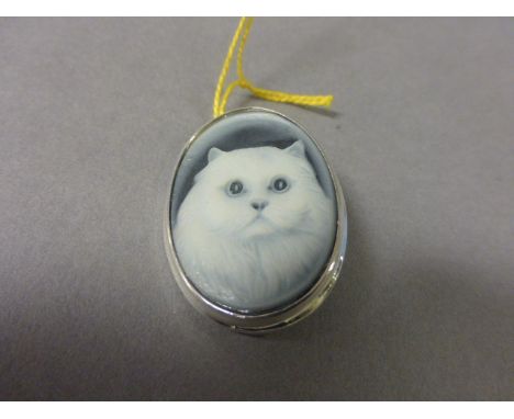 Silver and Enamel Set Brooch depicting a Persian Cat
