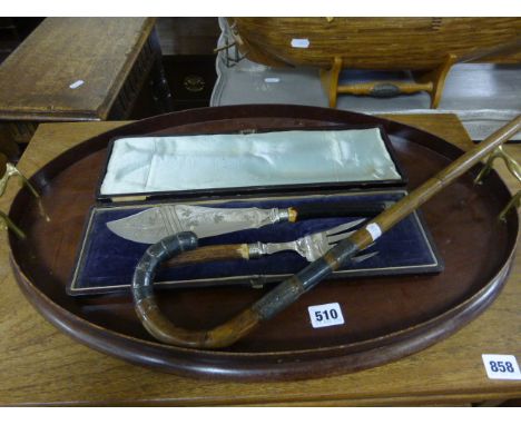 A Reproduction Edwardian Mahogany Oval Gallery Tray with boxwood inlay and brass handles (label to bottom 'Treasures in the W