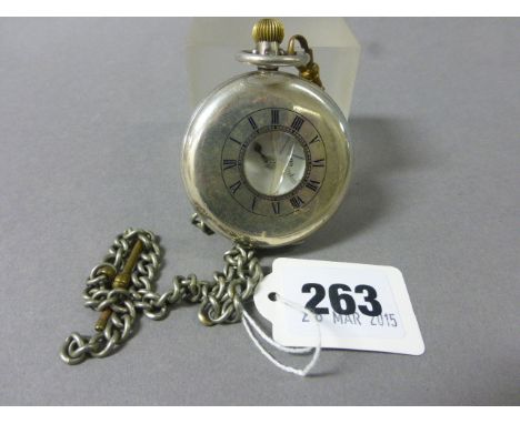 Silver W.W Kemp Half Hunter Pocket Watch and Chain