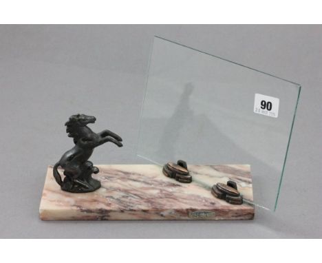 French Art Deco Picture Frame with Horse on Marble Plinth