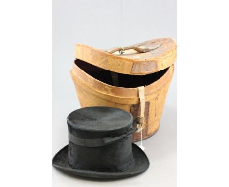 Vintage Top Hat contained in a Vintage Leather Hat Box
