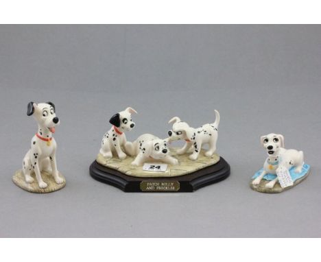 Three Boxed Royal Doulton 101 Dalmatian Figures - Limited Edition Patch, Polly and Freckles (D.M5) on plinth, Pongo lying dow