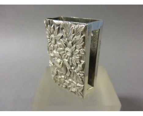 Silver Match Holder with embossed flower decoration
