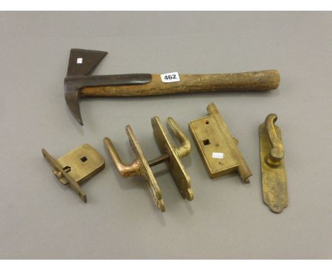 A London Midland Scottish (LMS) Railway Axe, Carriage Compartment Handles and Locks 