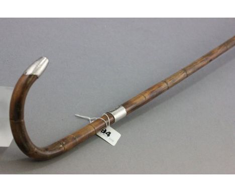 Bamboo Shafted Walking Stick with Silver Band and Tip, London 1919