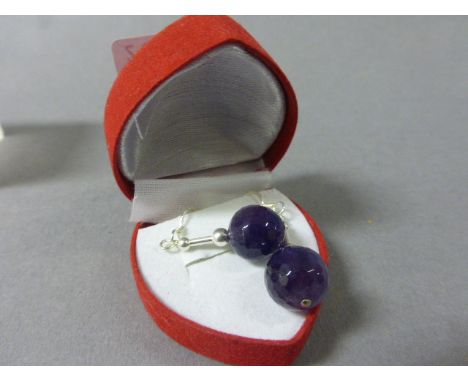 Pair of Silver Amethyst Ball Earrings