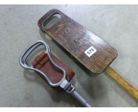 A Vintage Bamboo Shooting Stick plus another aluminium and leather 