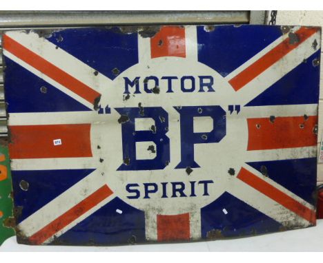 Enamel Sign 'Motor BP Spirit' on Union Jack background