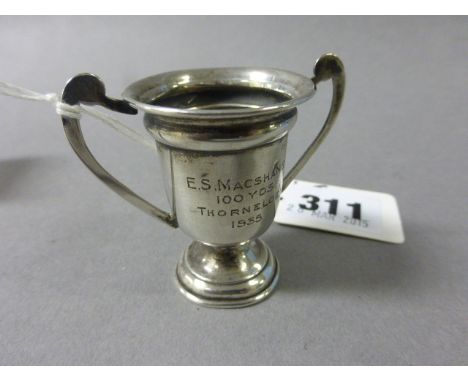 Silver Hallmarked Miniature Trophy inscribed 1930's