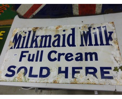 Enamel Sign 'Milkmaid Milk Full Cream Sold Here'