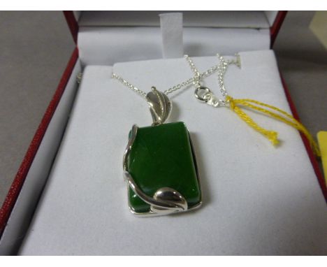 Silver and Jade Pendant Necklace