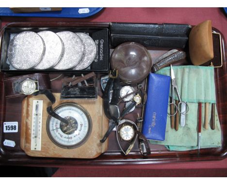 R.F Mosley Knife, watches, barometer, razors, tie pin, etc:- One Tray