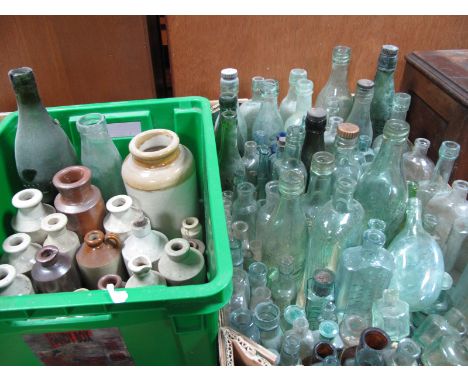 Vintage Bottles, including mineral water, beer, chemists, inkwells, etc; (Sheffield, Oughtibridge, Halifax areas noted), ston