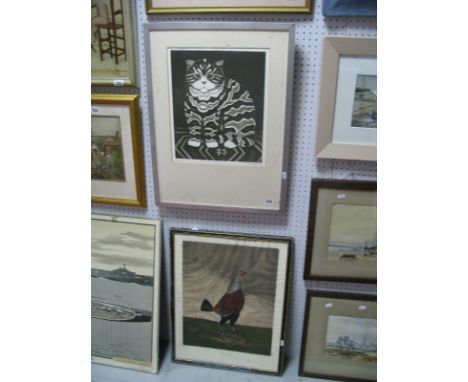 Martin Leeman, 'Trixie' limited edition etching signed and dated '78' XIX Century  colour print of Cockerel entitled 'WAR' (2