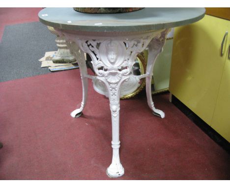 A XIX Century White Painted Cast Iron Pub Table, with the name (Geo. Allinson-Sons, Furnishes, Sheffield) on under shelf.