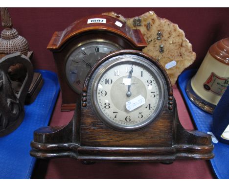  H.L.Brown & Son Oak Cased Mantel Clock; together with two other quartz clocks. (3)