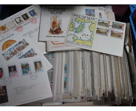 A Box of Over 200 G.B. Guernsey and Isle of Man First Day Covers from 1973, most covers duplicated.