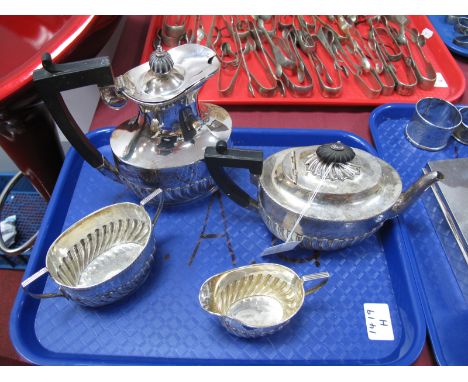 A Matched Hallmarked Silver Three Piece Bachelor's Tea Set, jug and sugar bowl SWS, London 1887, (teapot marks rubbed) each o