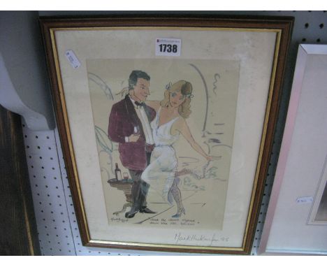 Mark Huskinson, Colour Print 'And the Claret Slipped Down Like Silk Knickers', graphite signed to mount, 29 x 19cm.