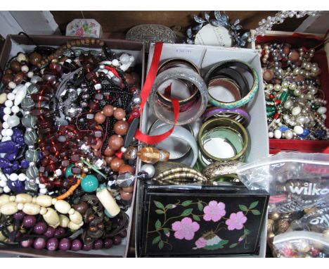 A Mixed Lot of Assorted Costume Jewellery, including beads, bangles, jewellery box, decorative modern enamel photograph frame