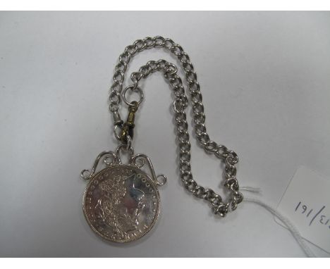 A U.S.A 1921 Morgan Type Dollar, with applied scroll pendant loop; together with a curb link chain. 