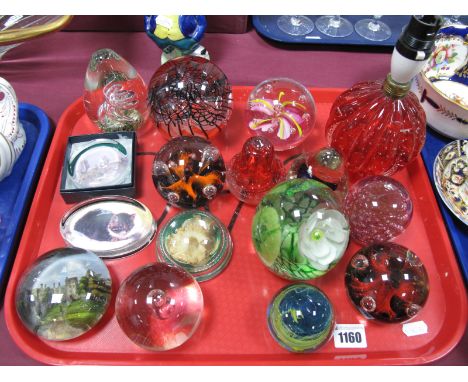 Murano Red Glass Table Lamp, with bubble inclusions, other paperweights, etc:- One Tray 