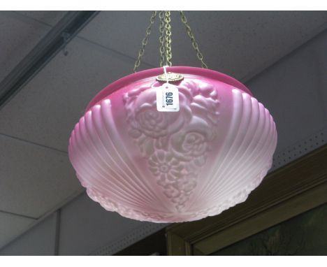 An Early XX Century Pink Tinted Ceiling Light, with lobed and floral decoration
