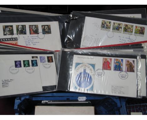 Sixty Great Britain First Day Covers, from 1976 to 1992. Neatly handwritten addresses with Yorkshire Post mark interest; A Co