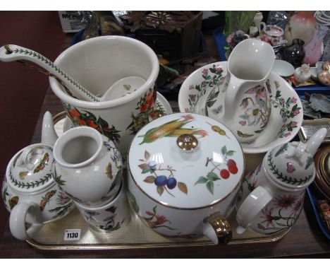 A Portmeirion 'Botanic Garden' Jug and Bowl, tea and coffee pot, planter, ladle and vase, and Royal Worcester 'Evesham' twin 