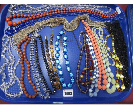 Vintage and Later Costume Bead Necklaces, and trimmings:- One Tray