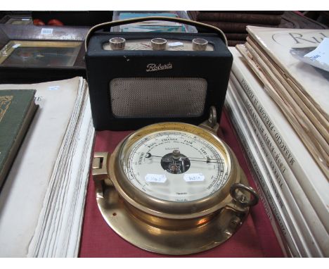 Nautical Interest - Brass Ships Barometer; together with a vintage Roberts radio. (2)