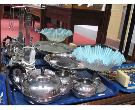 A Plated Bowl, bon-bon dish, early XX Century chrome table lamp, tea service:- One Tray