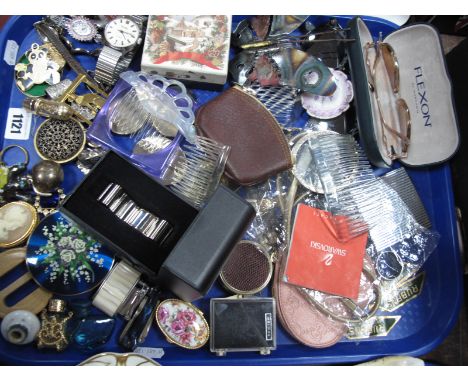 Ladies Wristwatches, compact, hair combs, sunglasses, scent bottles, lighters, etc:- One Tray