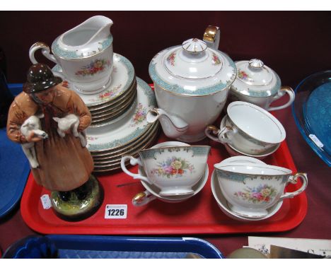 King China Tea Service of Twenty One Pieces, Doulton figurine Lambing Time HN 1890 (chip to hat). One tray.