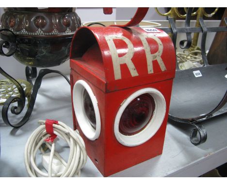 A Vintage Red/White Road Lamp, (converted to electric).