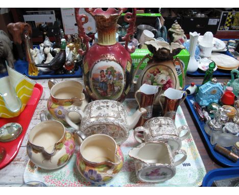 Sadler Three Piece Tea Service, three Woods jugs, vases:- One Tray