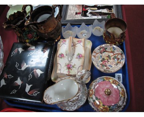 Maling 'Rosine' Trinket Box, two dishes, Ducal butter dish, ceramic jugs, etc:- One Tray