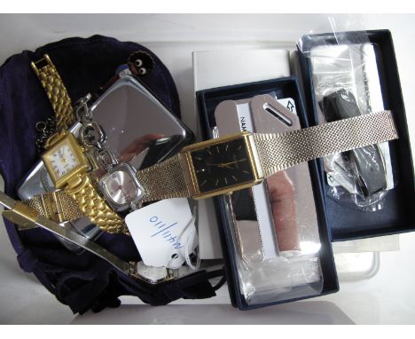 Accurist Gent's Wristwatch, ladies wristwatches, "Best Dad in the World" cufflinks in "Father of the Bride" case, luggage lab