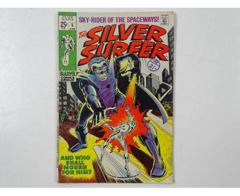 SILVER SURFER #5 - (1969 - MARVEL - UK Cover Price) Silver Surfer battles the Stranger + The Thing, Mr. Fantastic, Human Torc