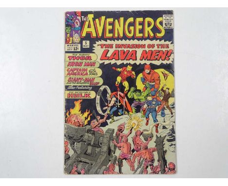 AVENGERS #5 - (1964 - MARVEL) - Avengers battle the Lava Men - Jack Kirby cover and interior art - Flat/Unfolded - a photogra