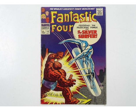 FANTASTIC FOUR #55 (1966 - MARVEL - UK Price Variant) - Fourth appearance of Silver Surfer as he battles the Thing - Lockjaw 