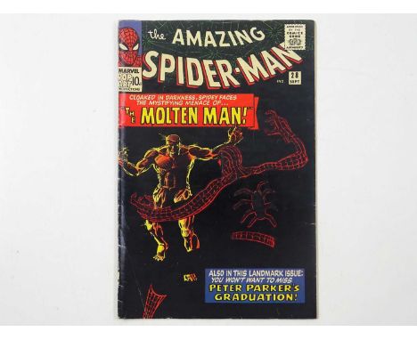 AMAZING SPIDER-MAN #28 - (1965 - MARVEL - UK Price Variant) - Origin and First appearance of Molten Man + Peter Parker gradua