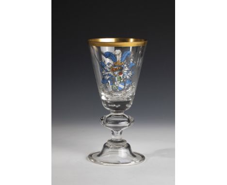 Wappenpokal Glas Graeflich Schaffgotsch'sche Josephinenhuette, Bemalung Gebrueder Goedecke, Hannover, datiert ''1902'' Farblo